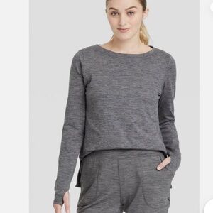 JOY LAB Women's Cozy Spacedye Long Sleeve Charcoal Sweatshirt | M